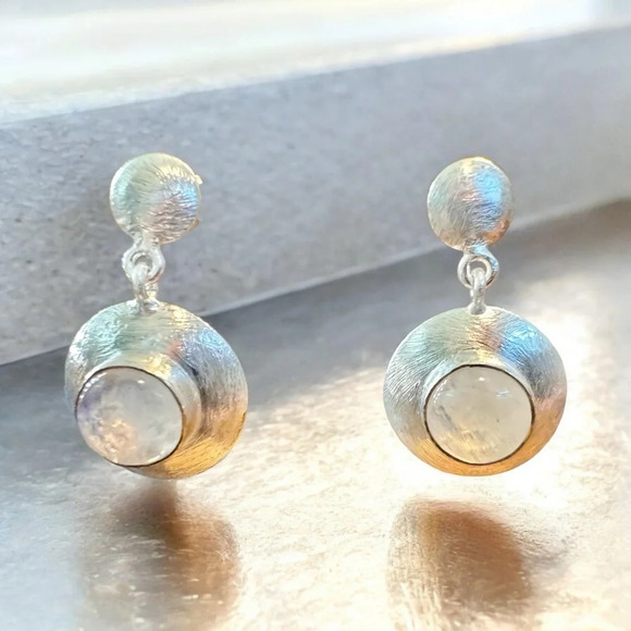 Sterling Silver Moonstone Post Earrings - Picture 3 of 8